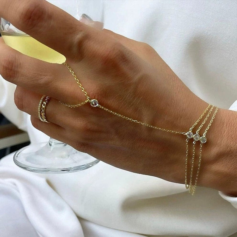 Triple Layer Gold Hand Chain Bracelet