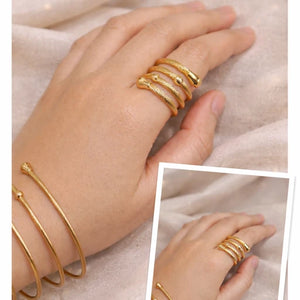 Luxury Adjustable Coil Bracelet & Ring Set (Gold )