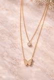 Elegant Gold Butterfly Double Layer Pendant Necklace with Crystal