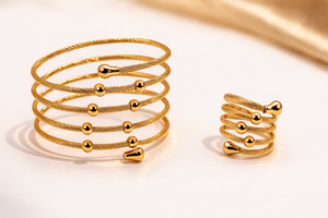 Luxury Adjustable Coil Bracelet & Ring Set (Gold )