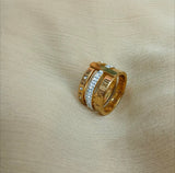 Roman Numeral Triple Band Ring – Gold Tone with Crystal Rhinestone Centre