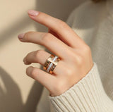 Roman Numeral Triple Band Ring – Gold Tone with Crystal Rhinestone Centre
