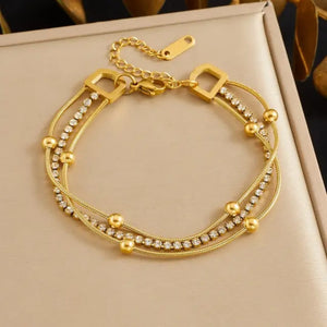 Gold Crystal Layered Bracelet for Women